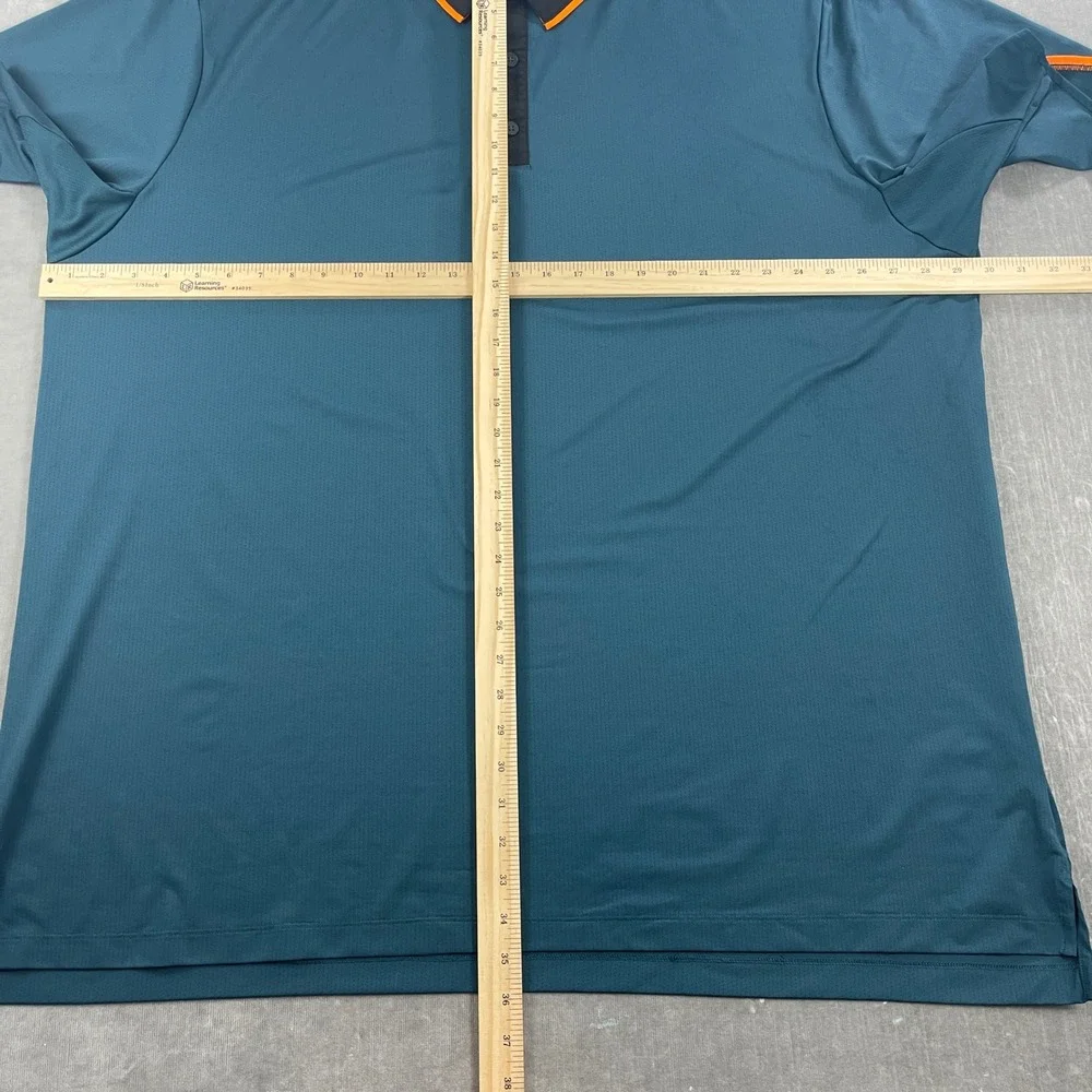 Adidas Men 3XLT Teal Polo Climacool Golf Shirt Orange Trim 4885